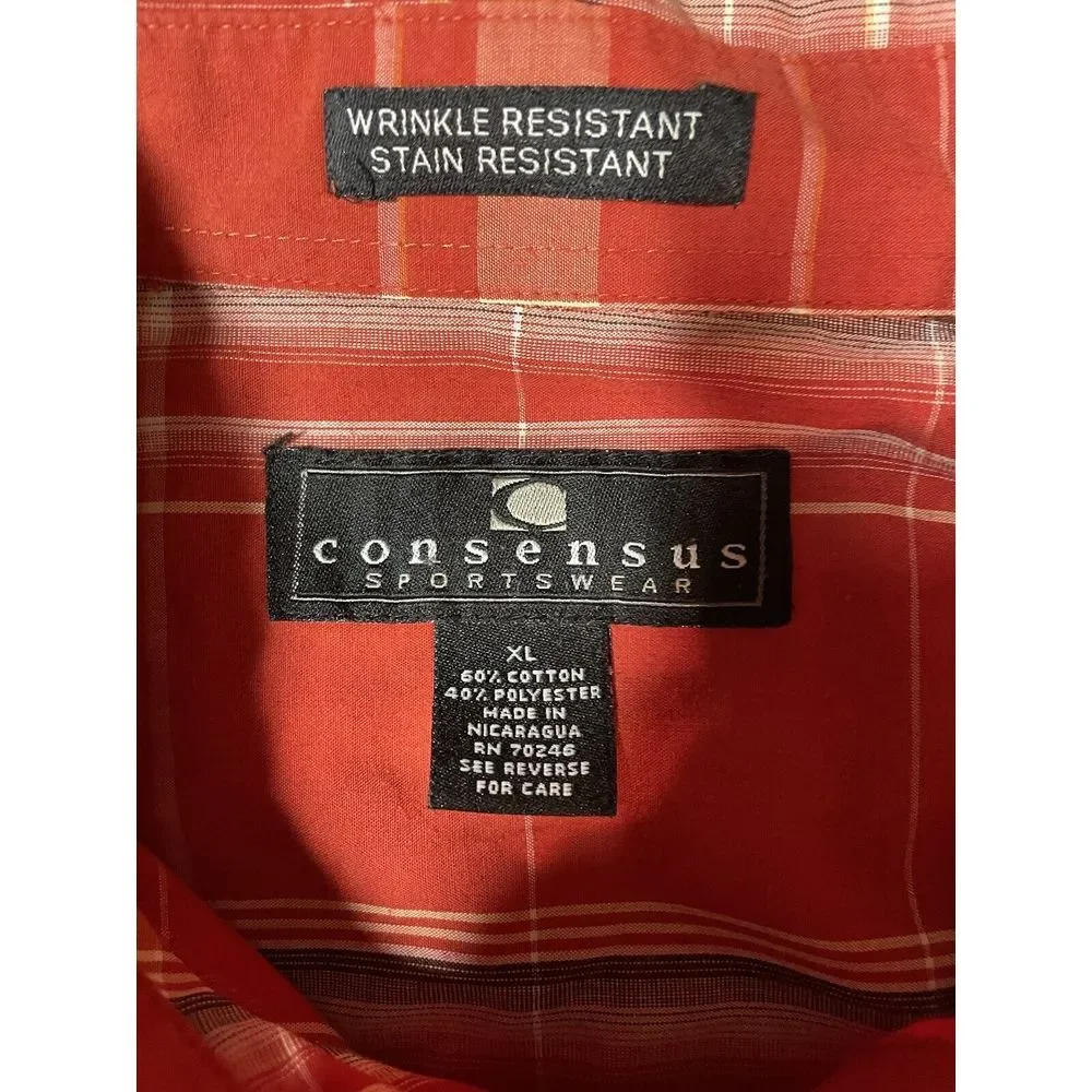 Consensus Sportswear‎ Plaid Button Up Short Sleeve Shirt XL